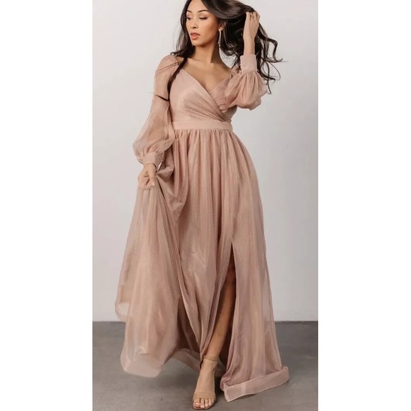 NEW Baltic Born Octavia Shimmer Long Sleeve Maxi Dress Blush Pink Size 3X - Picture 1 of 15